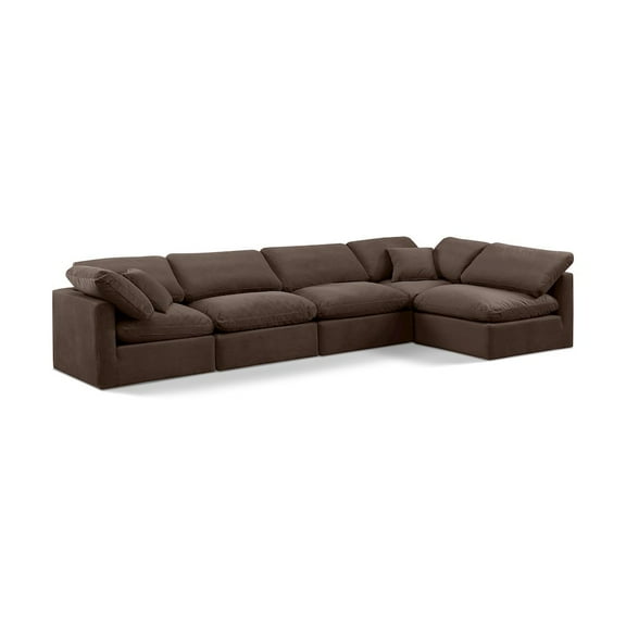 Meridian Furniture Indulge 164" Velvet L-Shaped Modular Sectional in Brown
