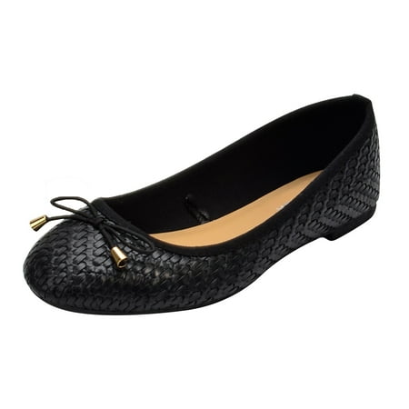 

PLLFRLRT Black Flats for Women with Bow Black Ballet Flats Shoes Walking Flats Comfortable Dressy Round Toe Slip on for Office Work Shoes(Black 8.5)