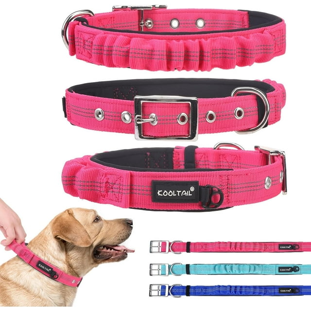 Collier pour Chien Robuste avec Poignée pour Grands Chiens, Collier en Nylon Balistique pour Contrôle de l'Entraînement, Collier Épais Rembourré Réfléchissant avec Boucle en Métal Réglable pour la Marche, Rose m