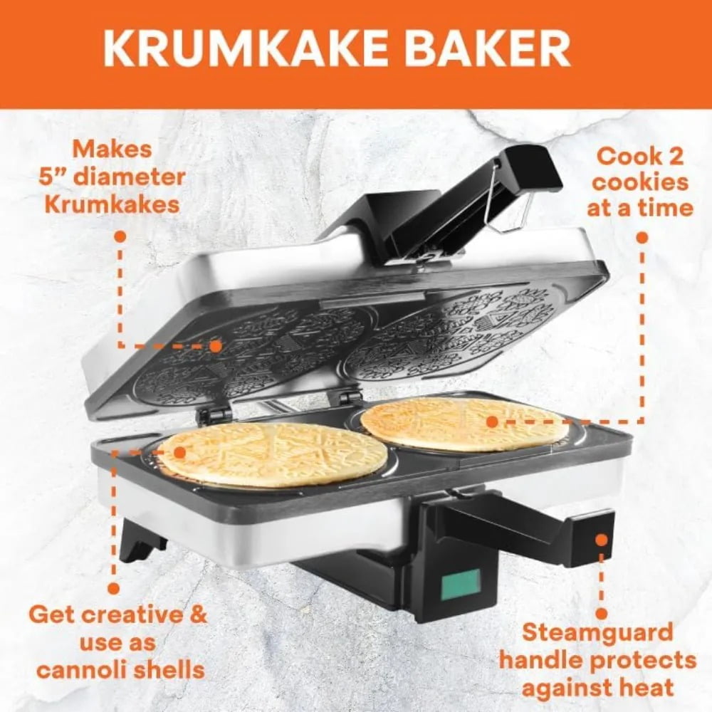 MasterChef Krumkake Baker-Make 2 Homemade Pizzelle Like Cookies, Great for Cannoli Filling & Waffle Cones, Fun Nonstick Electric Iron Press Kitchen Appliance-Home Made Treats - Great Gift for Bakers