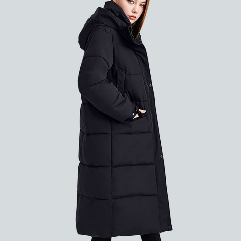 Maqroz Womens Long Coat Full Zip Stand Collar Coats Knee Length