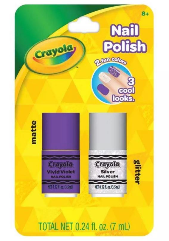 Crayola Nail Polish Duo Set Vivid Violet Matte + Silver Glitter 0.