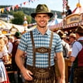 thumbnail image 2 of Telankuip Bavarian Oktoberfest Polo Shirts for Men Retro Rhombic Grid Print Casual Plus Size Graphic Tees Classic Festival Style V-Neck Button Slim Short Sleeve Summer Tops 1-Blue XL, 2 of 5