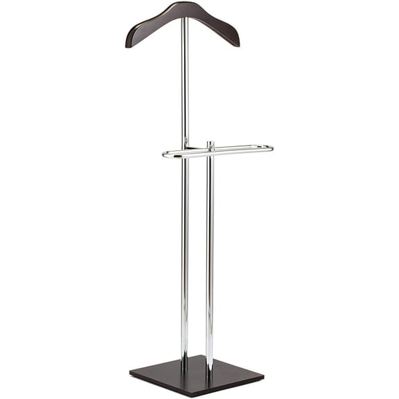 MyGift Brown Wood and Metal Suit Valet Floor Stand