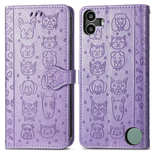 Funda Cartera FOXDOCK para Nothing CMF Phone 1 , Flip PU con Relieve de Gatos y Perros, Tarjetero y Soporte