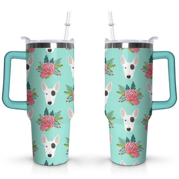 Paw Print Dog Lovers Tumbler 40oz - Vacuum Insulated Coffee Cup with Handle & Straw- Cute Gift for Female Dog Owners