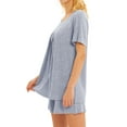 thumbnail image 5 of GESJQFZ Women Pleat Front Solid Color Round Neck Pajama Shorts Nightwear Set, 5 of 8