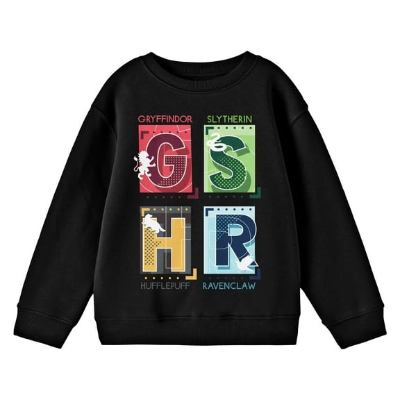 Youth Harry Potter Hogwarts House Letters Graphic w/ Logo Screen Print Black Hoodie-XS