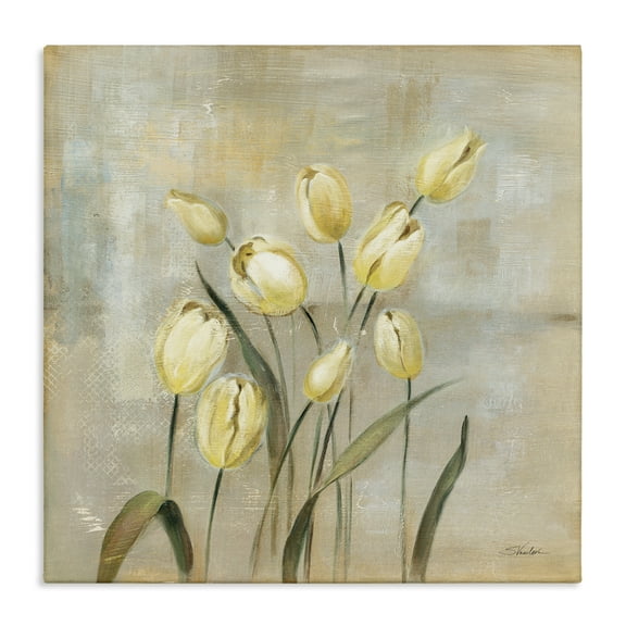 Stupell Industries Yellow Tulips on Beige Botanical & Floral Painting Gallery Wrapped Canvas Art Print Wall Art, 17 x 17
