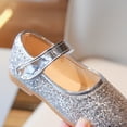 thumbnail image 4 of GiLiling Girls Mary Jane Flats, Glittery Sequin Upper Adjustable Strap, Soft Non-Slip Sole Sandals for Parties Weddings (Silver, 5-5.5 Years), 4 of 6