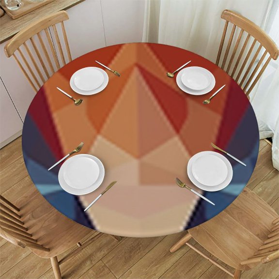 Head Round Tablecloths Elastic Edged Bird Geometric Mosaic Modern Triangle Boho Brown Tablecloths Washable Reusable Tablecloths