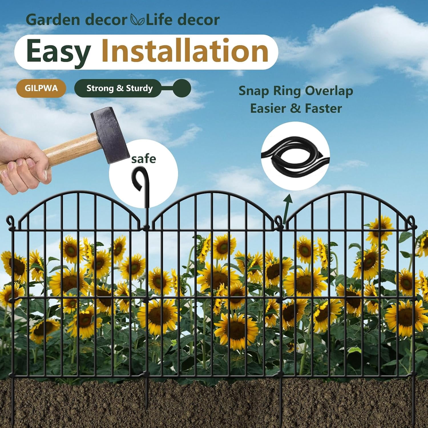 15 Panels Decorative Garden Fence, 15.94ft x 17in Animal Barrier Fencing Arched Rustproof Metal Border for Rabbit Dog Outdoor Yard