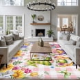 thumbnail image 3 of Watercolor Gnomes Floral Area Rugs 8'x10', Small Throw Rugs for Living Room Patio, Spring Butterflies Flowers Pink Plaid Indoor Outdoor Rug Non-Slip Low Pile Carpet Runner Reversible Floor Mats, 3 of 8