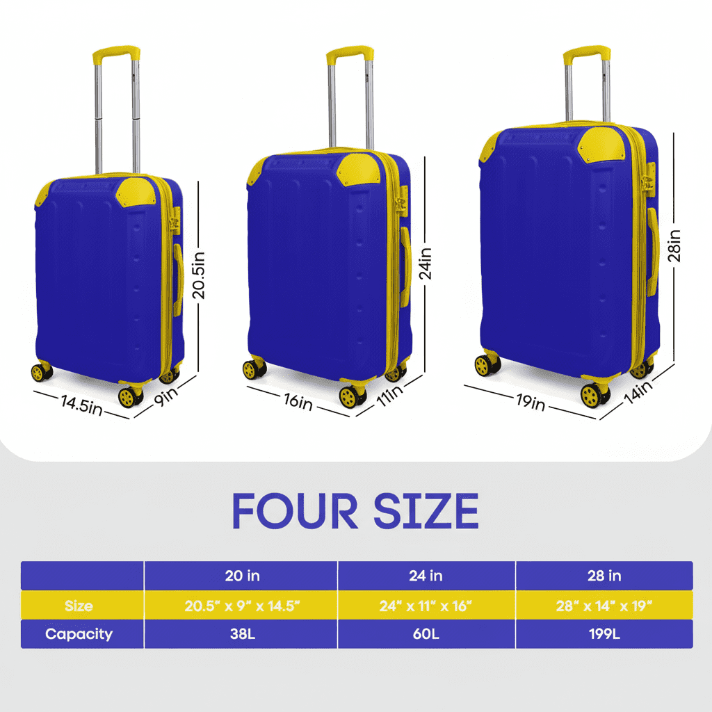 3 Piece Hardside Luggage Set, Expandable ABS Spinner Suitcases (20/24/28) – Lightweight & Scratch-Resistant Travel Luggage, Blue -EL2401