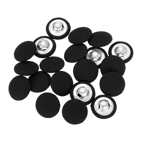 Uxcell 20Pack Fabric Cloth Covered Button, 15mm 24L Metal Shank Round Sewing Buttons Fabric Covered Button for Coat Dress Sweater Hats Crafts Making, Black