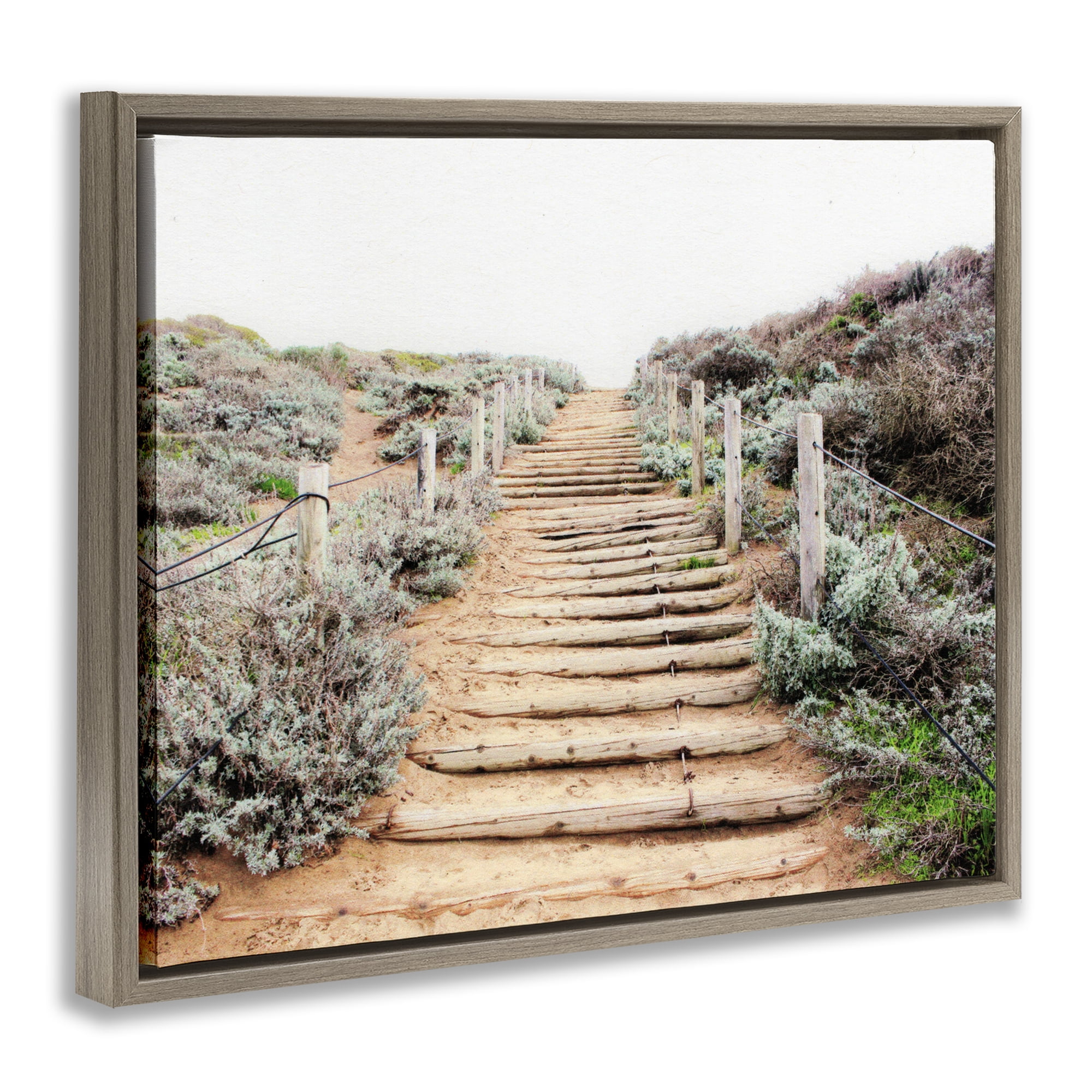 Wooden Stairway to Heaven Brown Framed Floater Canvas Wall Art, design by Leah Noel Art