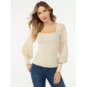 Sofia Jeans by Sofia Vergara Women's Pointelle Stitch Square Neck Sweater