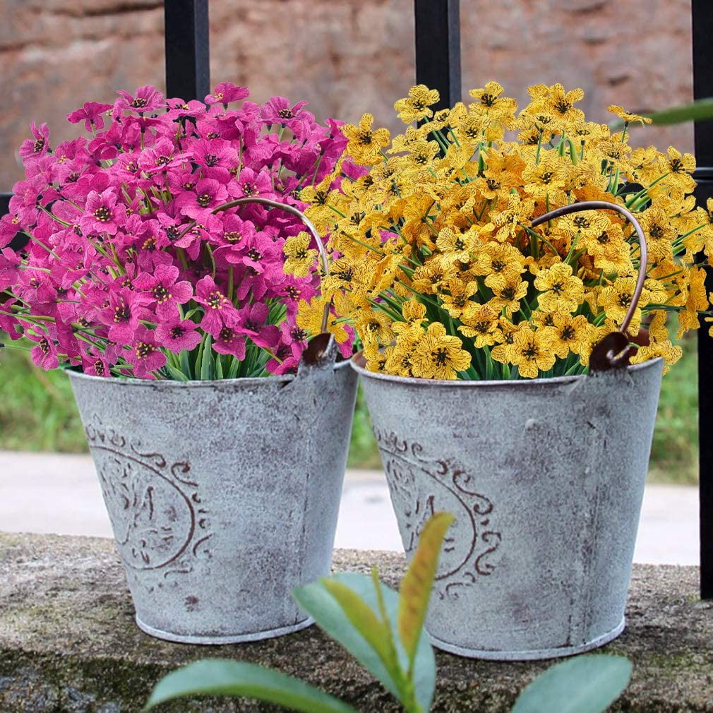 20 Bundles Outdoor Artificial Flowers UV Resistant No Fade Fake Violet Flowers for Indoor Outside Hanging Plants Garden Patio Porch Window Box Home Wedding Farmhouse Decor (Blue)