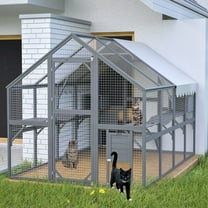 YINGYING Catio Outdoor Cat Enclosure, 110" Luxury Cat House with Weather-Resistant Roof, Cat Climbing Ramp, Space Pod Bed, 2 Lounging Huts Cat Cage