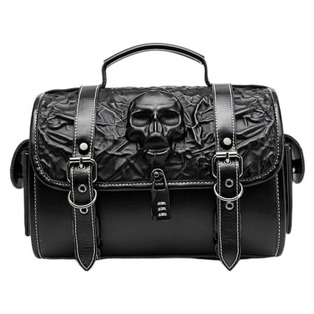 BIBABLYKE Upgrades Motorcycle Fork Bag Skull Design PU Leather Storage Pouch With Adjustable Straps & Secure Mounting for Bikes