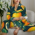 thumbnail image 6 of Pofeuu Fresh Orange Print Womens Pajamas Set Long Sleeve Sleepwear Button Down Nightwear Soft Pj Lounge Sets Button Down Pajamas Women-Medium, 6 of 7