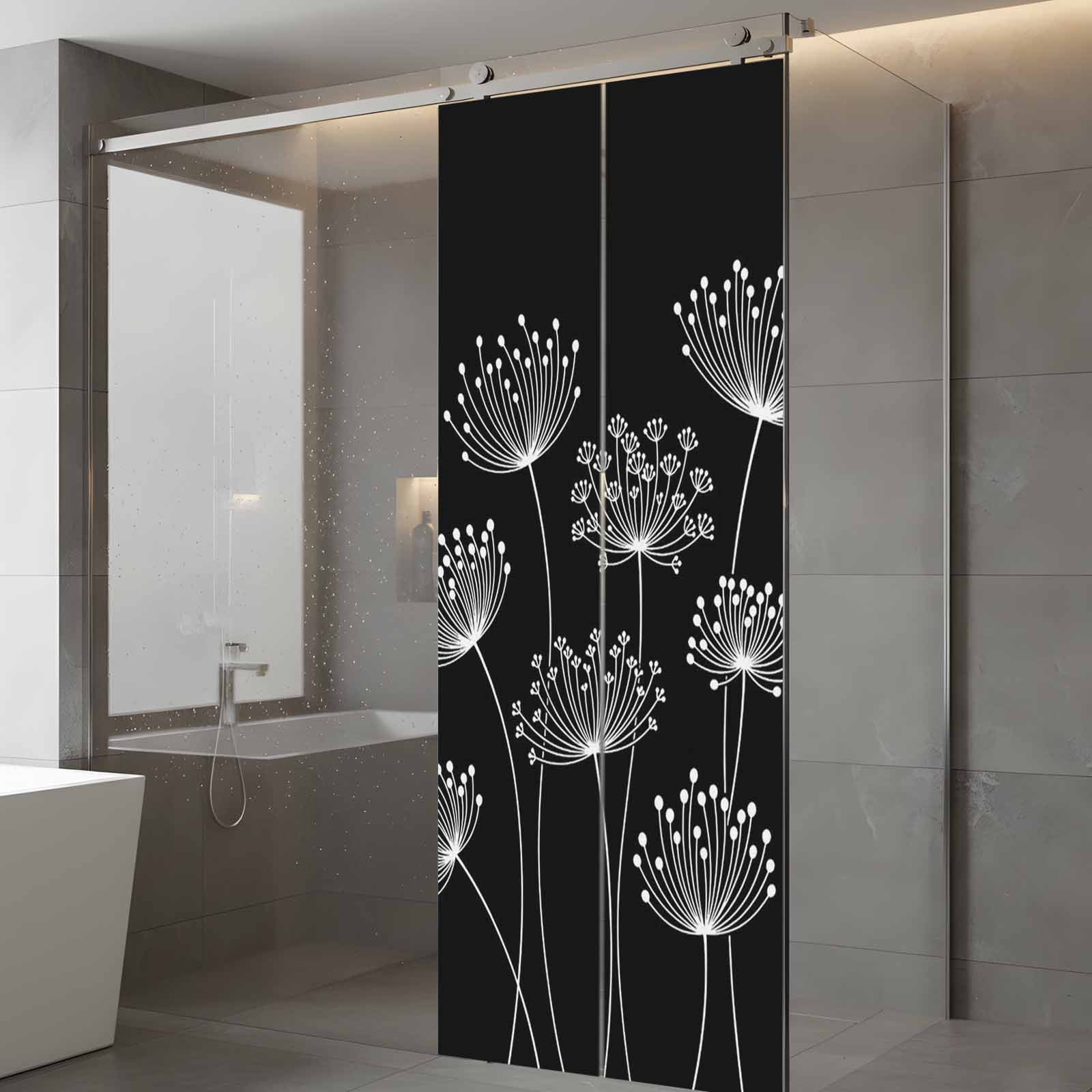 Spring Dandelion Window Privacy Film, Modern Country Flower Black White Static Cling UV Sun Blocking Tint Film Heat Control Windows Films for Bedroom Bathroom, Window Stickers 23.6"x59"