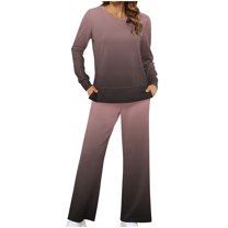 Scyoekwg Women's Casual 2 Piece Outfits Fall Fashion Gradient Color Outfits Loose Comfy Matching Set Loungewear (Pink,M)