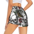 thumbnail image 3 of Bixox Women's Skulls Roses pattern 2 in 1 Running Shorts - Lightweight Athletic Workout Gym Yoga Shorts Liner with Pockets - Large, 3 of 7