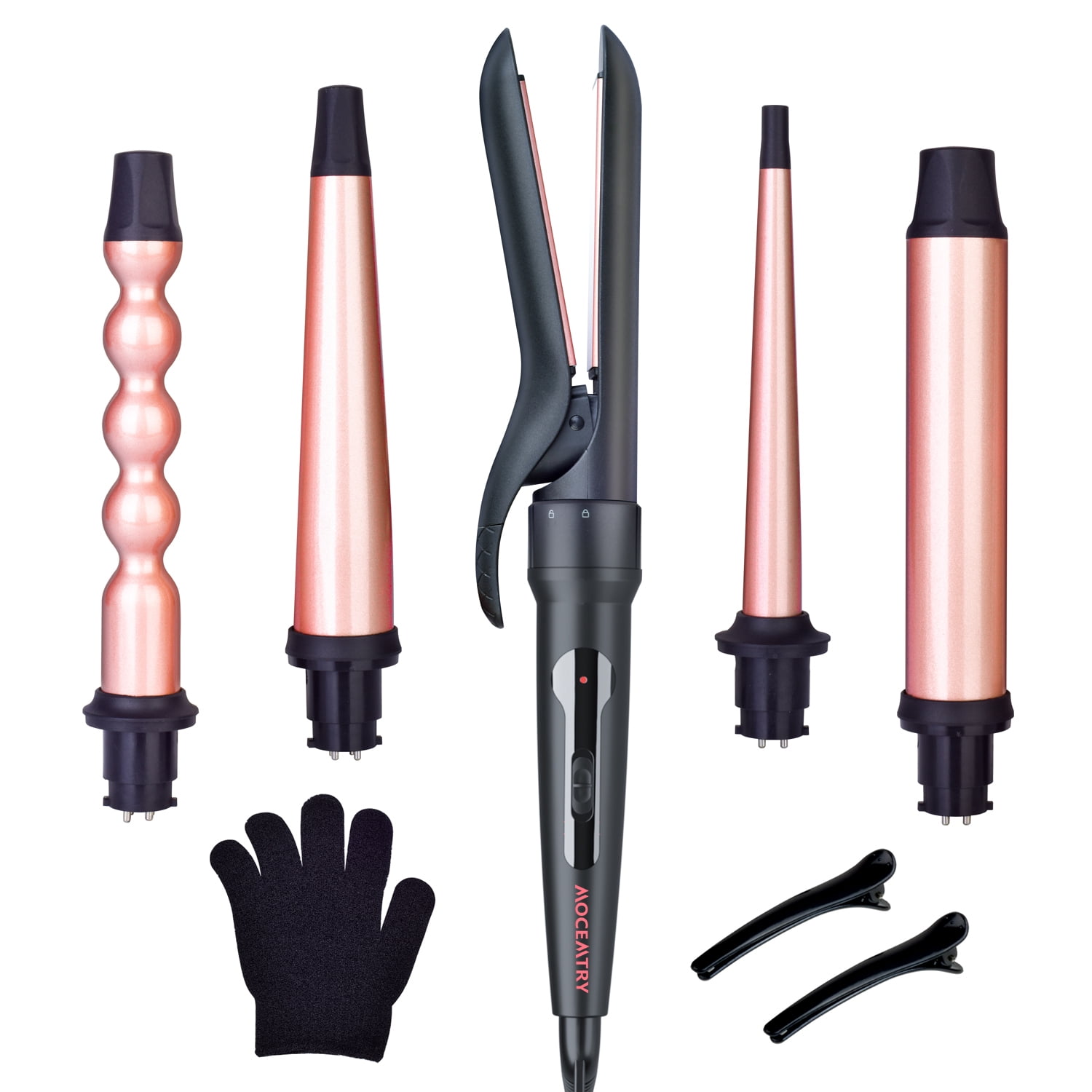 Curling iron, hair straightener, MOCEMTRY 2 in 1 Curling Iron with Interchangeable Barrels, Ceramics Hair Wand for Thick Hair, Include Heat Resistant Glove and Clip