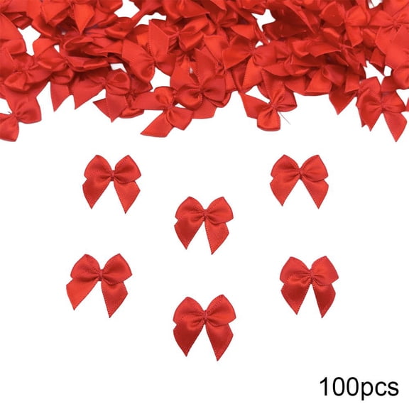 Mini Red Ribbon Bows, 100Pcs 1 Inch/2.5cm Tiny Ribbon Bows for Crafts