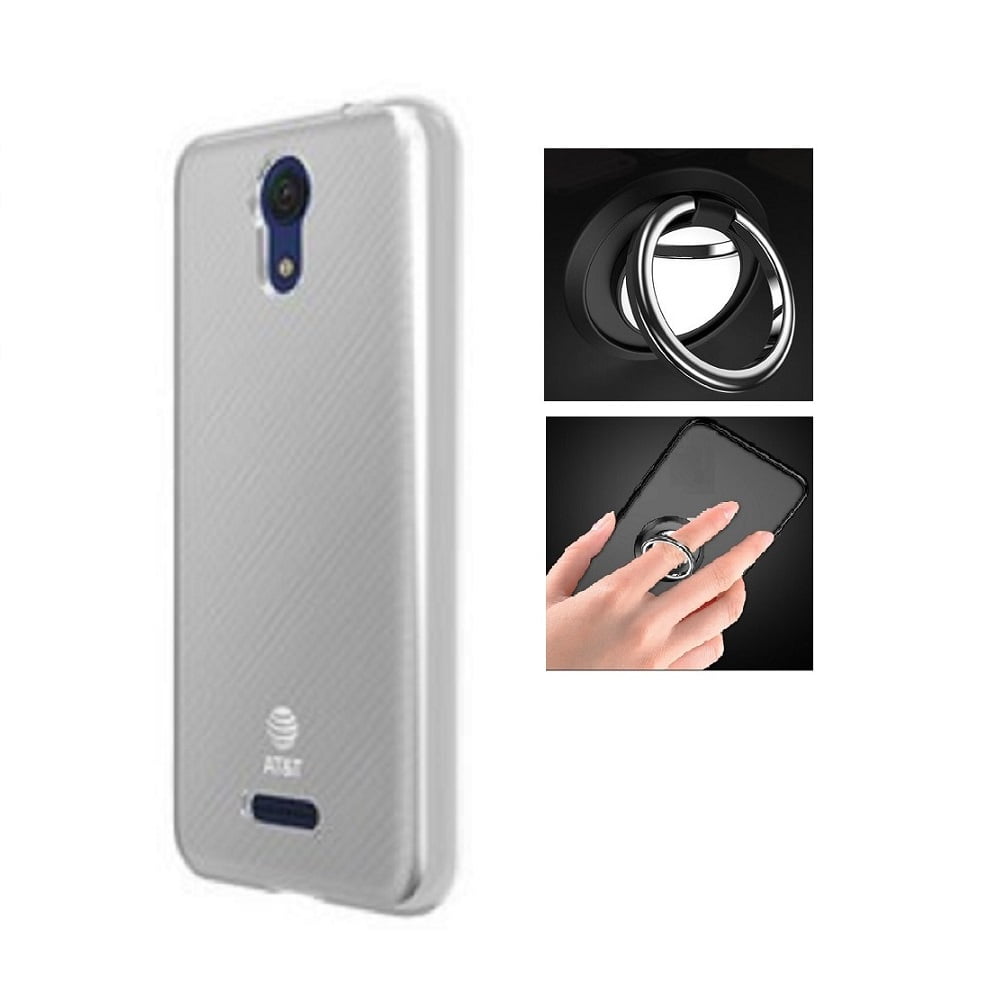 For AT&T Calypso U318AA Case, Flexible Soft TPU Gel Skin Protective Cover + Ring / Kickstand (Clear)