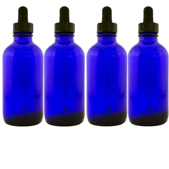Cobalt Blue 4oz Dropper Bottle (120ml) Pack of 4 - Glass Tincture Bottles with Eye Droppers for Essential Oils & More Liquids - Leakproof Travel Bottles