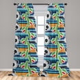 thumbnail image 4 of Ambesonne Emoji Curtains, Exotic Pattern Funny Pandas, Pair of 28"x95", Dark Lavender Lime Green, 4 of 5