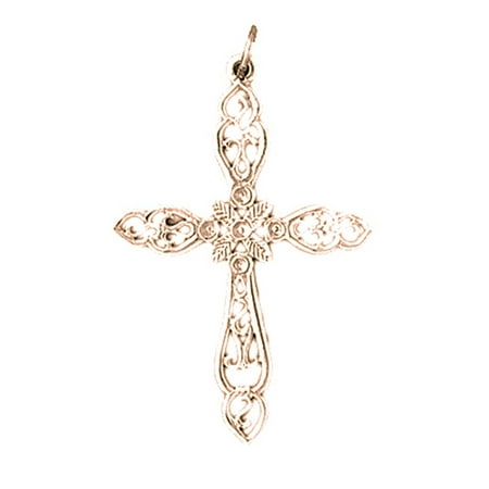 14K Rose Gold Cross Pendant - 39 mm