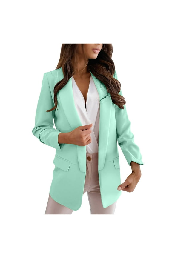 Blazer Jackets for Women Business Long Sleeve Lapel Ladies Solid Jacket Long Sleeve Coat Outerwear Blazer Mint Green M