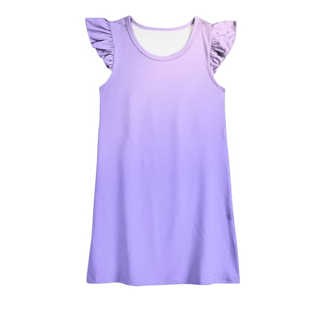 Plebaso Baby Girls Dresses Summer Round Neck Flying Sleeve Gradient Color Sundress Kids Fashion Clothes