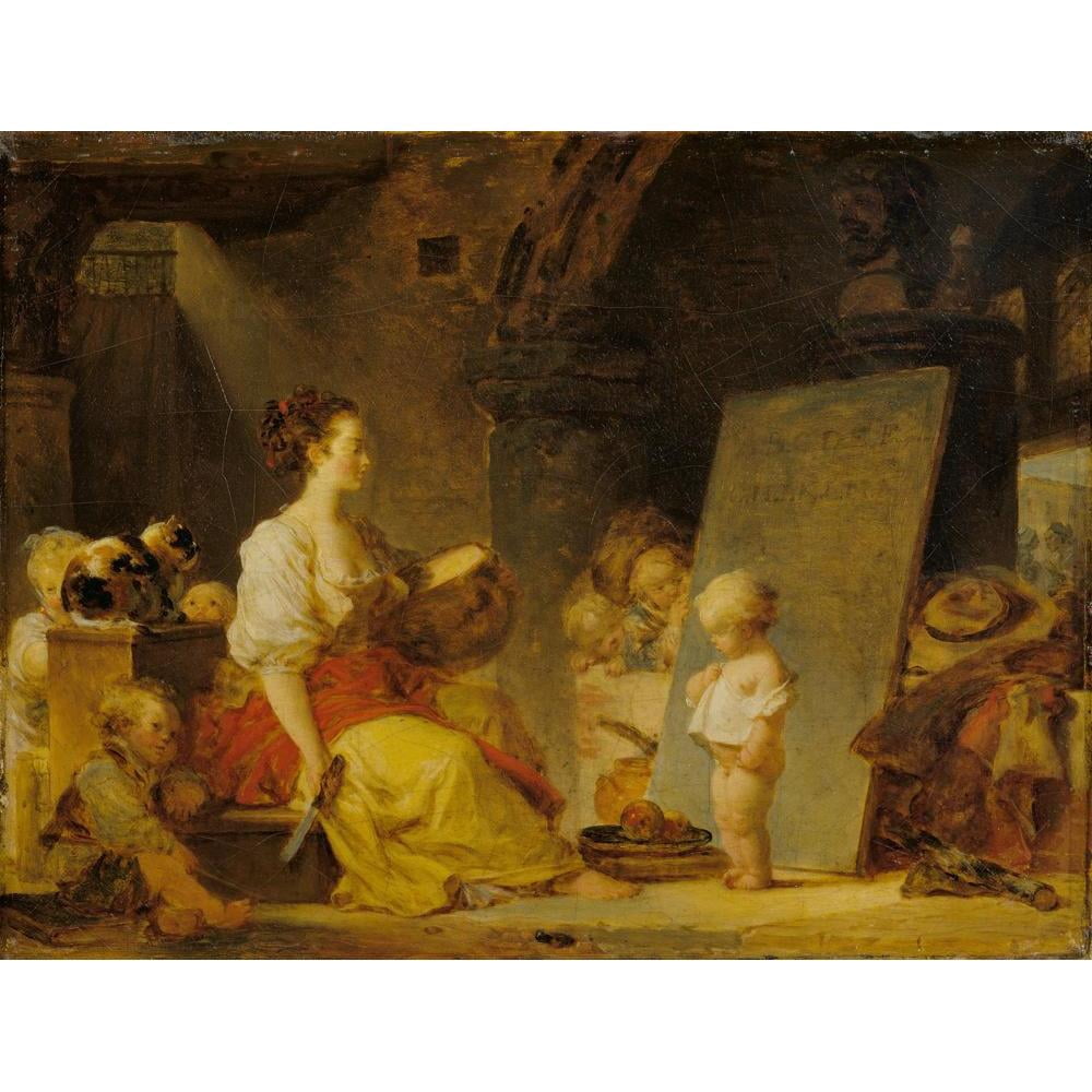 Jean-Honoré Fragonard 24x19 Black Modern Framed Museum Art Print Titled - So Please Say (Say Please) (C. 1780)