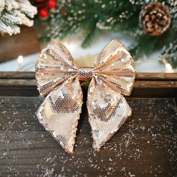 EWASWON Rose Gold Christmas Velvet Bow - Small Sequin Holiday Decor for Tree, Gifts & Wreaths - Easy Hang Xmas Party Decoration