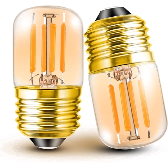 E26 Low Wattage Light Bulbs, 2200k Amber 15W Equivalent, T28 Mini LED Edison Bulb, 2 Pack