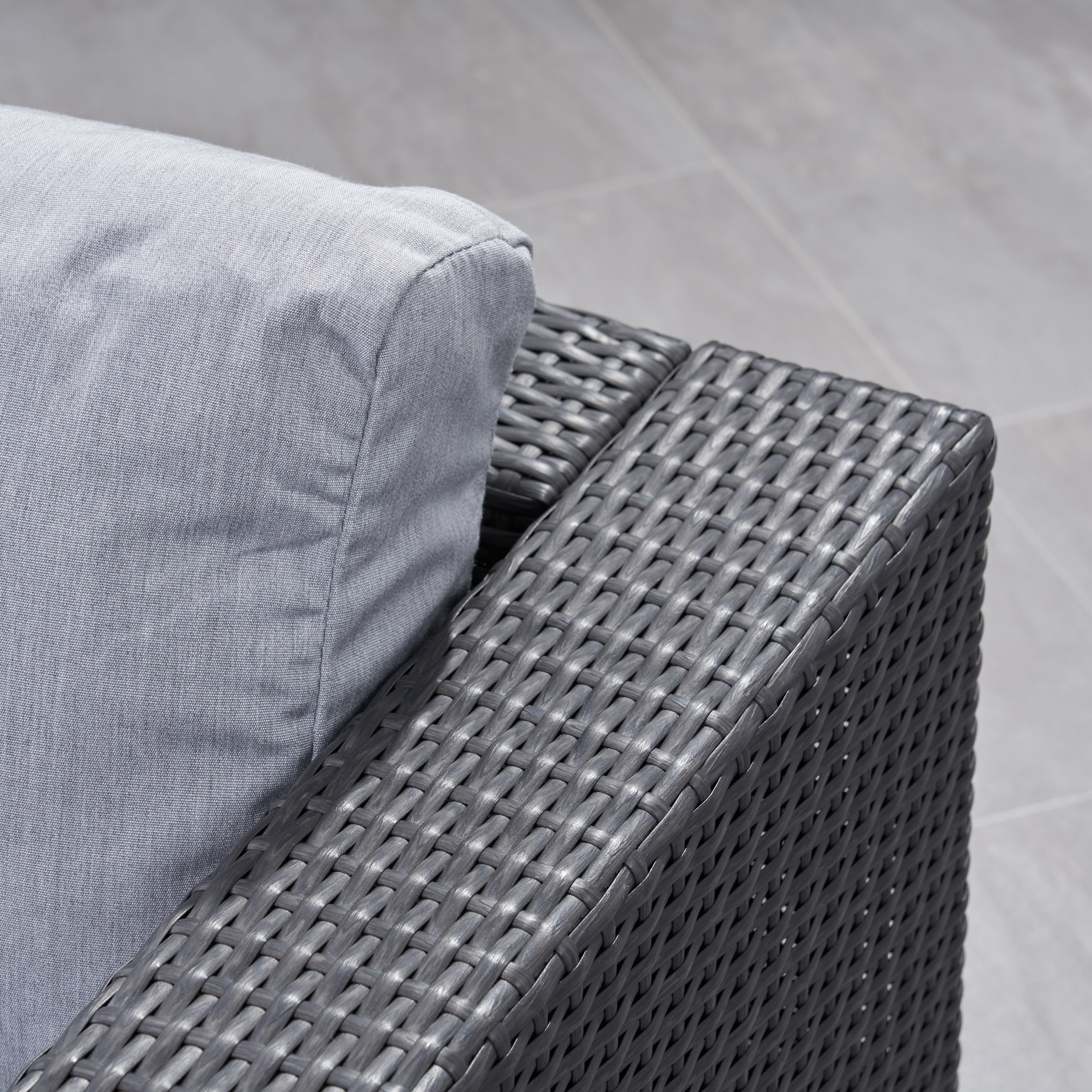 Faviola Outdoor 7 Seater Wicker Sectional Sofa Set with Sunbrella Cushions, Gray and Sunbrella Canvas Granite - image 2 of 10