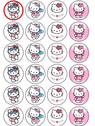 24 Hello kitty small Edible Cupcake Toppers Stand ups Wafer Card DIY Decorations 