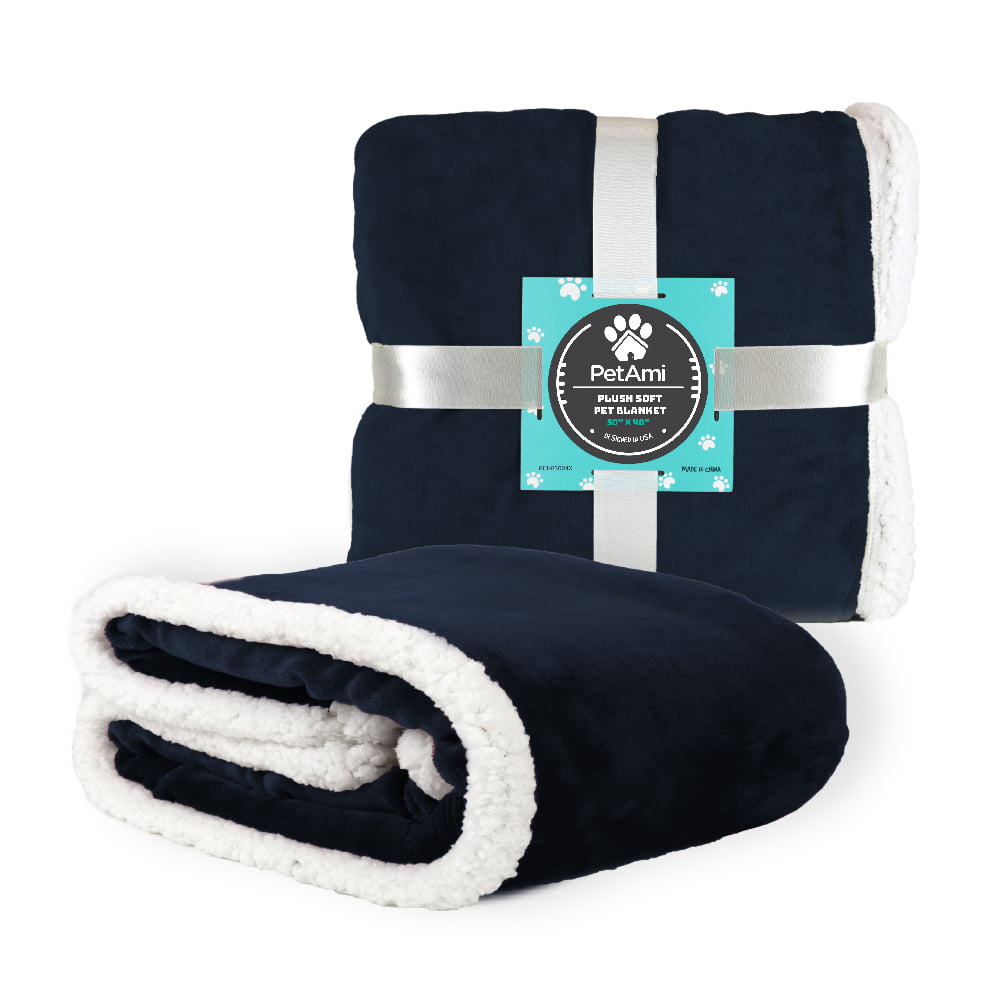 Soft & Warm Throw for Dogs & Cats Navy Large Fluffy Fleece Pet Blanket 100x120cm 