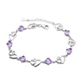thumbnail image 1 of Pulsera de San Valentín Pulsera de diamantes de imitación morados Pulsera de eslabones de cadena para niñas Doble Corazón 16.5cm, 1 of 8