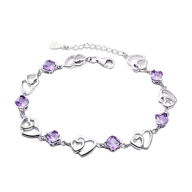 Pulsera del día de San Valentín, pulsera de cadena de eslabones, pulsera de moda para mujer, pulsera con dije de corazón para aniversario de amante , Doble Corazón 16.5cm
