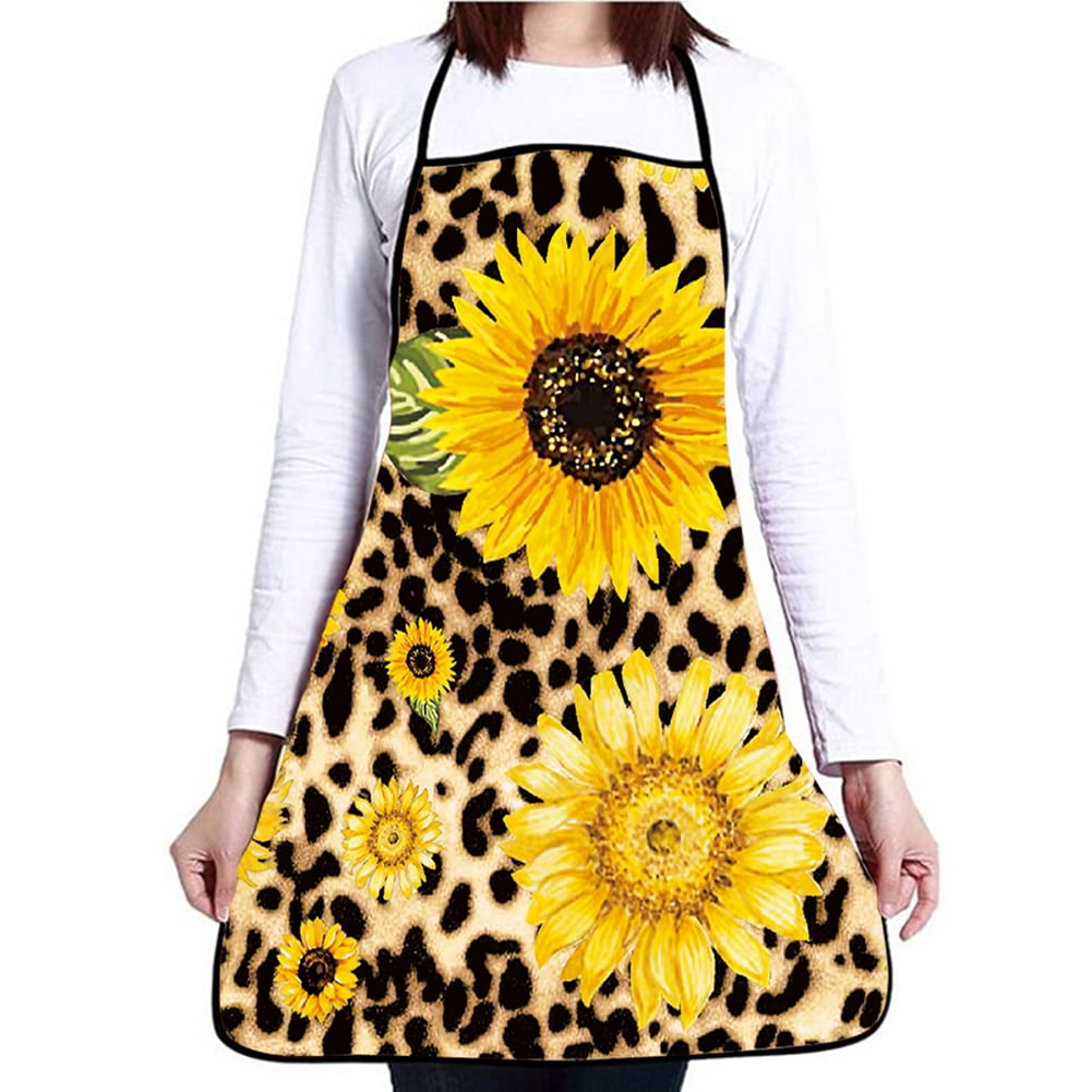 Women Sunflower Print Cooking Baking Apron Oil Proof Waterproof Wear Resistant 