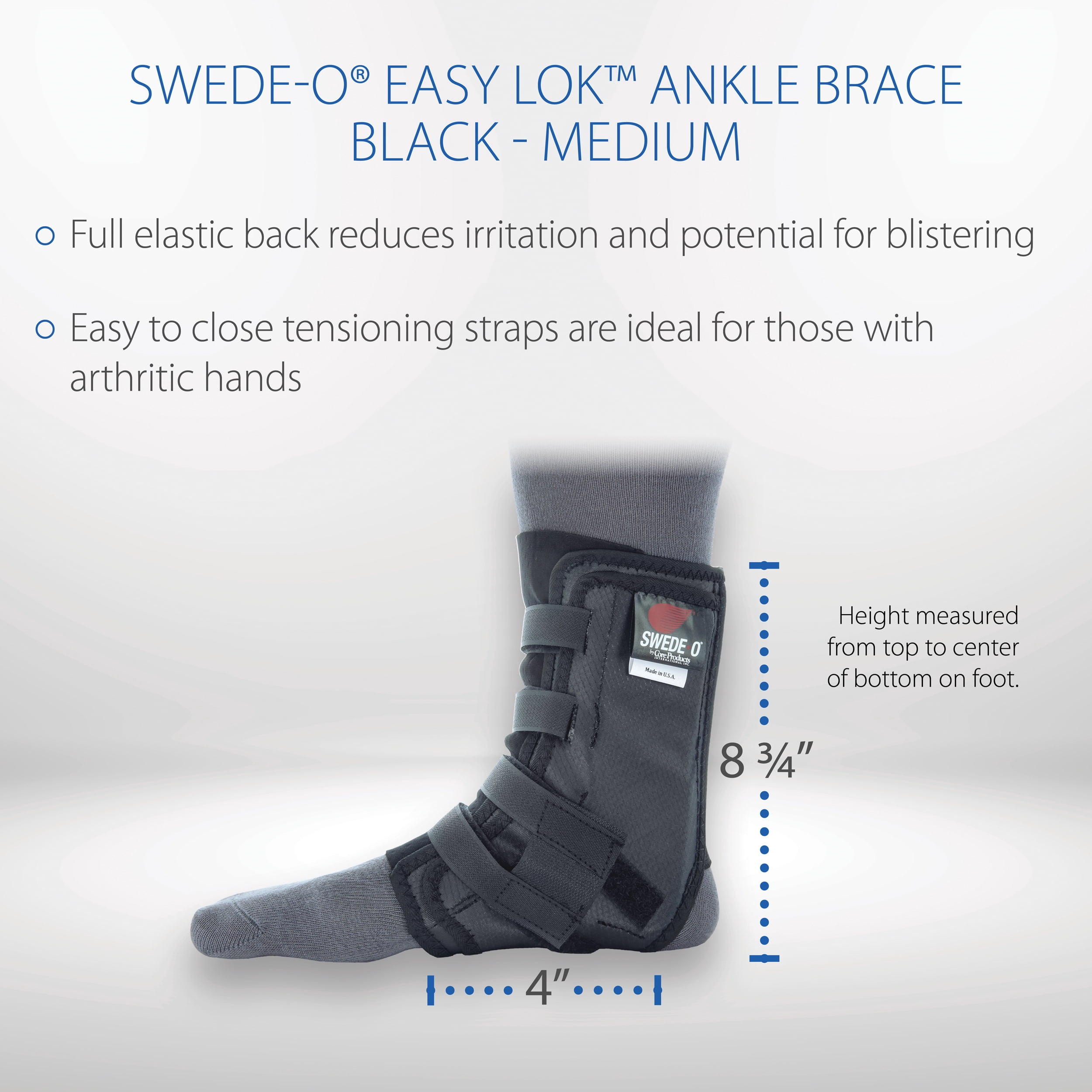 Swede-O Easy Lok Quick Strap, Reinforced Ankle Brace for Sports, Black, Medium