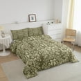 thumbnail image 3 of Green Beige Bow Knot Comforter Set Antique Victorian Damask Down Comforter,Bowknot King Bedding Set,Vintage Floral Gothic Duvet Insert Exotic Flowers Bohemian Baroque Decor, 3 of 7
