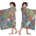 thumbnail image 4 of Multicolor Ethnic Geometric Patchwork Pattern Hooded Bath Towel，60"x35" for Ages 3 To 12 Kids, Quick Dry Lightweight Soft Microfiber Hood Beach Towel Cover Up for Kids, 4 of 7