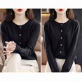 thumbnail image 6 of Women Solid Color Round Neck Long Sleeve Sweater Spring and Autumn All-Match Knitted Cardigan Jacket Black XXL, 6 of 7