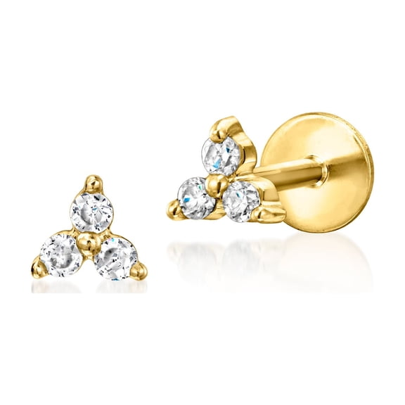 Pure Collection by Ross-Simons Diamond-Accented 3-Stone Flat-Back Stud Earrings in 14kt Yellow Gold, Women's, Adult